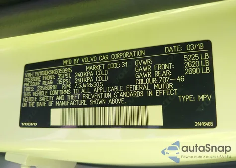 2019 Volvo Xc60 T5 Momentum из США, поврежденный, VIN LYV102DK9KB359915